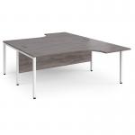Maestro 25 back to back ergonomic desks 1800mm deep - white bench leg frame, grey oak top MB18EBWHGO