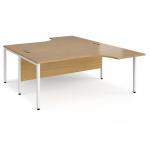 Maestro 25 back to back ergonomic desks 1800mm deep - white bench leg frame, oak top MB18EBWHO