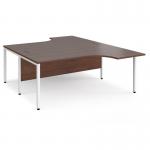 Maestro 25 back to back ergonomic desks 1800mm deep - white bench leg frame, walnut top MB18EBWHW