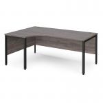Maestro 25 left hand ergonomic desk 1800mm wide - black bench leg frame and grey oak top