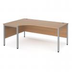 Maestro 25 left hand ergonomic desk 1800mm wide - silver bench leg frame and beech top