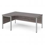Maestro 25 left hand ergonomic desk 1800mm wide - silver bench leg frame and grey oak top