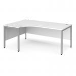 Maestro 25 left hand ergonomic desk 1800mm wide - silver bench leg frame and white top