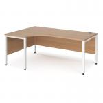 Maestro 25 left hand ergonomic desk 1800mm wide - white bench leg frame and beech top