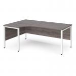 Maestro 25 left hand ergonomic desk 1800mm wide - white bench leg frame and grey oak top