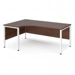 Maestro 25 left hand ergonomic desk 1800mm wide - white bench leg frame, walnut top MB18ELWHW