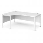 Maestro 25 left hand ergonomic desk 1800mm wide - white bench leg frame, white top MB18ELWHWH