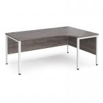 Maestro 25 right hand ergonomic desk 1800mm wide - white bench leg frame, grey oak top MB18ERWHGO