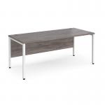 Maestro 25 straight desk 1800mm x 800mm - white bench leg frame and grey oak top