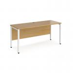 Maestro 25 straight desk 1600mm x 600mm - white bench leg frame and oak top