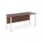 Maestro 25 straight desk 1600mm x 600mm - white bench leg frame and walnut top