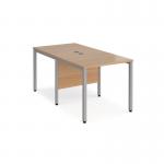 Maestro 25 back to back straight desks 800mm x 1600mm - silver bench leg frame and beech top