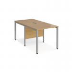Maestro 25 back to back straight desks 800mm x 1600mm - silver bench leg frame and oak top