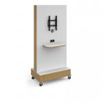 Moby mobile media unit with shelf and power module and tv bracket - white with oak trim MBY808-WHO-BK