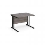 Maestro 25 straight desk 1000mm x 800mm - black cantilever leg frame and grey oak top