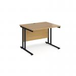 Maestro 25 straight desk 1000mm x 800mm - black cantilever leg frame and oak top