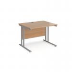 Maestro 25 straight desk 1000mm x 800mm - silver cantilever leg frame and beech top