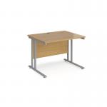 Maestro 25 straight desk 1000mm x 800mm - silver cantilever leg frame and oak top
