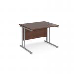 Maestro 25 straight desk 1000mm x 800mm - silver cantilever leg frame and walnut top