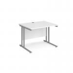Maestro 25 straight desk 1000mm x 800mm - silver cantilever leg frame and white top