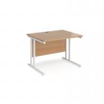 Maestro 25 straight desk 1000mm x 800mm - white cantilever leg frame, beech top MC10WHB