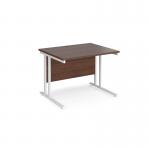 Maestro 25 straight desk 1000mm x 800mm - white cantilever leg frame and walnut top