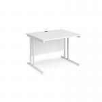 Maestro 25 straight desk 1000mm x 800mm - white cantilever leg frame, white top MC10WHWH