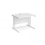 Maestro 25 straight desk 1000mm x 800mm - white cantilever leg frame, white top MC10WHWH