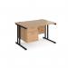 Maestro 25 straight desk 1200mm x 800mm with 2 drawer pedestal - black cantilever leg frame, beech top MC12P2KB