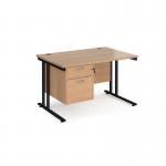 Maestro 25 straight desk 1200mm x 800mm with 2 drawer pedestal - black cantilever leg frame, beech top MC12P2KB