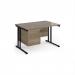 Maestro 25 straight desk 1200mm x 800mm with 2 drawer pedestal - black cantilever leg frame, Nebraska oak top MC12P2KNO
