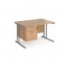 Maestro 25 straight desk 1200mm x 800mm with 2 drawer pedestal - silver cantilever leg frame, beech top MC12P2SB