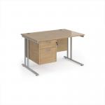 Maestro 25 straight desk 1200mm x 800mm with 2 drawer pedestal - silver cantilever leg frame, Kendal oak top MC12P2SKO