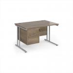 Maestro 25 straight desk 1200mm x 800mm with 2 drawer pedestal - silver cantilever leg frame, Nebraska oak top MC12P2SNO