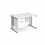 Maestro 25 straight desk 1200mm x 800mm with 2 drawer pedestal - silver cantilever leg frame, white top MC12P2SWH