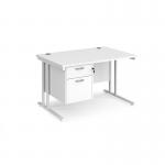 Maestro 25 straight desk 1200mm x 800mm with 2 drawer pedestal - white cantilever leg frame, white top MC12P2WHWH