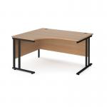 Maestro 25 left hand ergonomic desk 1400mm wide - black cantilever leg frame, beech top MC14ELKB