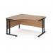 Maestro 25 left hand ergonomic desk 1400mm wide - black cantilever leg frame, beech top MC14ELKB