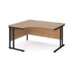 Maestro 25 left hand ergonomic desk 1400mm wide - black cantilever leg frame, beech top MC14ELKB