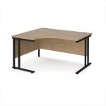 Maestro 25 left hand ergonomic desk 1400mm wide - black cantilever leg frame, Kendal oak top MC14ELKKO
