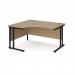 Maestro 25 left hand ergonomic desk 1400mm wide - black cantilever leg frame, Kendal oak top MC14ELKKO