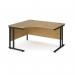 Maestro 25 left hand ergonomic desk 1400mm wide - black cantilever leg frame, oak top MC14ELKO