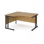 Maestro 25 left hand ergonomic desk 1400mm wide - black cantilever leg frame, oak top MC14ELKO
