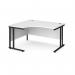 Maestro 25 left hand ergonomic desk 1400mm wide - black cantilever leg frame, white top MC14ELKWH