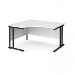 Maestro 25 left hand ergonomic desk 1400mm wide - black cantilever leg frame, white top MC14ELKWH