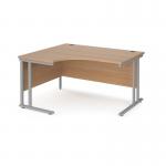 Maestro 25 left hand ergonomic desk 1400mm wide - silver cantilever leg frame, beech top MC14ELSB