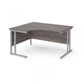 Maestro 25 left hand ergonomic desk 1400mm wide - silver cantilever leg frame, grey oak top MC14ELSGO