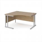 Maestro 25 left hand ergonomic desk 1400mm wide - silver cantilever leg frame, Kendal oak top MC14ELSKO