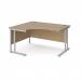 Maestro 25 left hand ergonomic desk 1400mm wide - silver cantilever leg frame, Kendal oak top MC14ELSKO