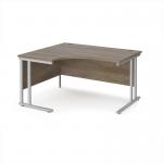 Maestro 25 left hand ergonomic desk 1400mm wide - silver cantilever leg frame, Nebraska oak top MC14ELSNO